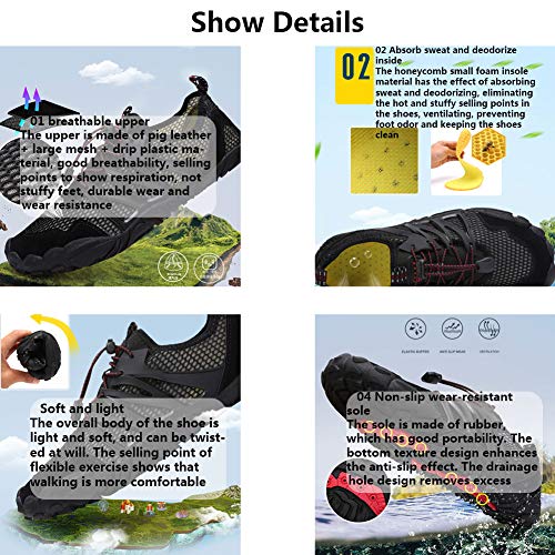 Zapatos de senderismo para hombres y mujeres, zapatos de natación, zapatos de playa descalzos, antideslizantes de secado rápido, adecuados para deportes acuáticos al aire libre Senderismo,Negro,44