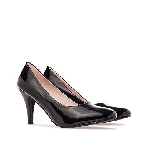 Zapatos de tacón para Mujer - Tacones de Aguja - ESAM422 - Variedad de Materiales y Colores - Tallas pequeñas, Medianas y Grandes - sin Cordones - Zapato de tacón Charol Negro. EU 45