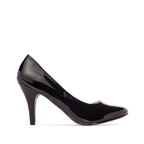 Zapatos de tacón para Mujer - Tacones de Aguja - ESAM422 - Variedad de Materiales y Colores - Tallas pequeñas, Medianas y Grandes - sin Cordones - Zapato de tacón Charol Negro. EU 45