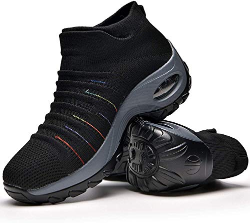 Zapatos Deporte Mujer Zapatillas Deportivas Correr Gimnasio Casual Zapatos para Caminar Mesh Running Transpirable Aumentar Más Altos Sneakers Black-41