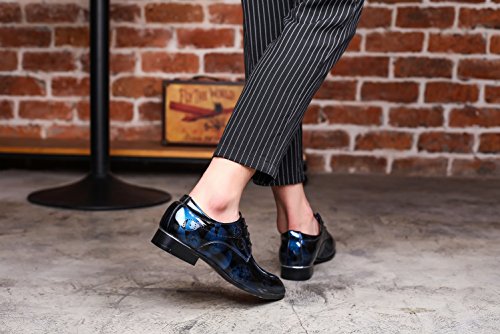 Zapatos Oxford Hombre, Cuero Cordones Vestir Derby Calzado Boda Negocios Marron Azul Gris Rojo 37-50EU BL42