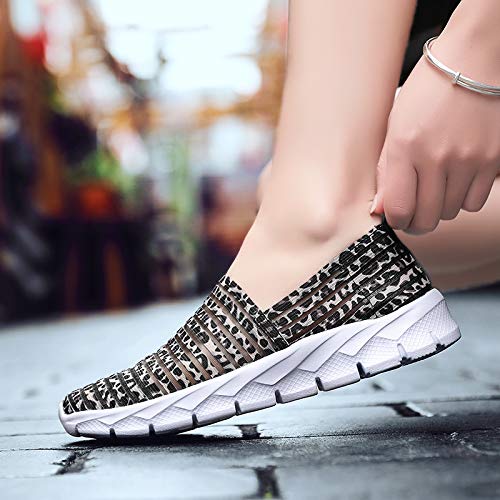 Zapatos para Corror Mujer Zapatillas de Deportiva Slip on Huecos Sneakers para Caminar Walking Calzado Malla Transpirables Loafer Ligeros Mocasines Verano Marrón 37 EU