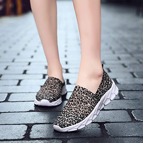 Zapatos para Corror Mujer Zapatillas de Deportiva Slip on Huecos Sneakers para Caminar Walking Calzado Malla Transpirables Loafer Ligeros Mocasines Verano Marrón 37 EU