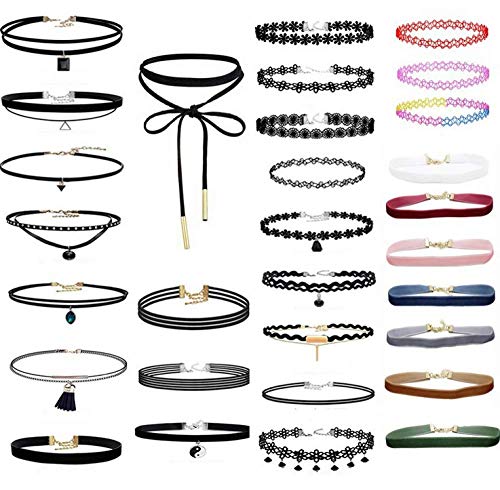 ZCC Europeo Y Americano Popular Cuello Cadena Gargantilla Collar De Combinación 30-Pieza Mujer Creativa De Encaje Collar Clavícula