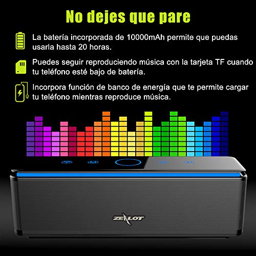 ZEALOT S7 Altavoz Bluetooth,Altavoces Bluetooth portatiles 26W,Altavoz inalámbrico Portátil,24 Horas de Reproducción,Impermeable IPX6 con Powerbank(10000mAh),Bluetooth 5.0 y Manos Libres