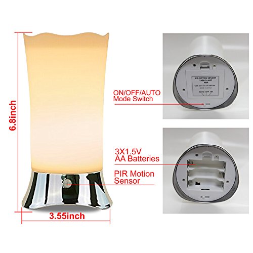 Zeefo Lámpara de mesa inalámbrica con sensor de movimiento infrarrojo pasivo, LED, pilas exteriores
