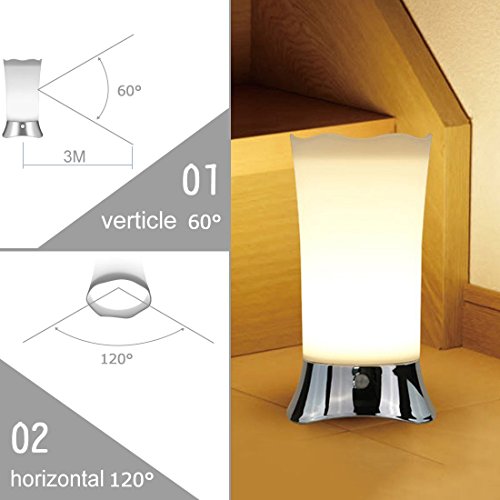 Zeefo Lámpara de mesa inalámbrica con sensor de movimiento infrarrojo pasivo, LED, pilas exteriores