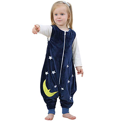 ZEEUPAI - Saco de Dormir con piernas de Franela para bebés niños infantíl Ropa Pijama niñas (M (3-5 años), Azul Marino - Estrellas)