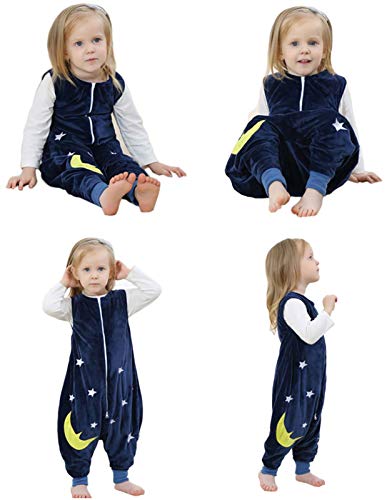 ZEEUPAI - Saco de Dormir con piernas de Franela para bebés niños infantíl Ropa Pijama niñas (M (3-5 años), Azul Marino - Estrellas)