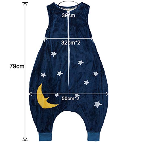 ZEEUPAI - Saco de Dormir con piernas de Franela para bebés niños infantíl Ropa Pijama niñas (M (3-5 años), Azul Marino - Estrellas)