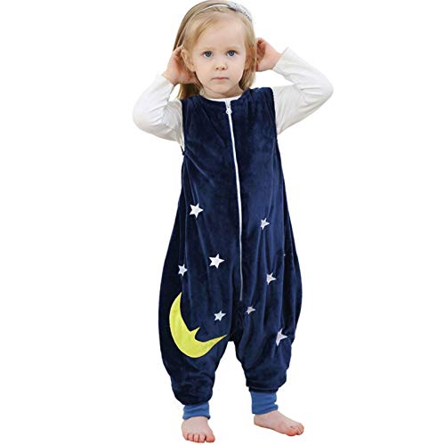 ZEEUPAI - Saco de Dormir con piernas de Franela para bebés niños infantíl Ropa Pijama niñas (M (3-5 años), Azul Marino - Estrellas)