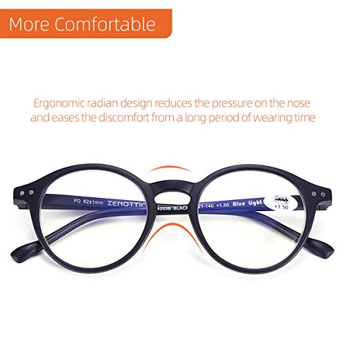 ZENOTTIC Gafas de Lectura de Bloqueo de Luz Azul Lentes Antirreflejos Gafas Retro de Ligero Marco Redondo para Hombres y Mujeres (NEGRO, 2.50x)