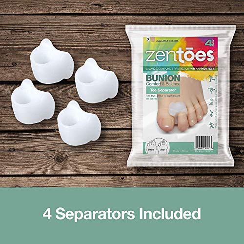ZenToes Pack de 4 separadores de dedos y esparcidores para juanetes, dedos superpuestos y la deriva pan (blanco)