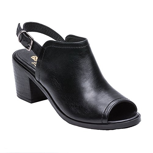 Zerimar Botines de Piel| Botines Piel Mujer | Botines Peep Toes Mujer | Peep Toe Mujer | Color: Negro | Talla: 39