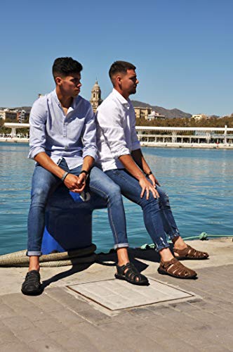 Zerimar Sandalias Hombre | Sandalias Trekking Hombre | Sandalias Hombre Senderismo | Sandalias Hombre Cuero | Sandalias Hombre Verano | Color Azul Marino Talla 43