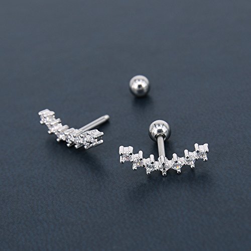 ZeSen Jewelry Curva Siete Stud CZ Stud Pendientes 316L Acero Inoxidable Ear Helix Conch Cartílago Piercing (Blanco)
