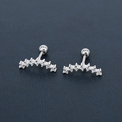 ZeSen Jewelry Curva Siete Stud CZ Stud Pendientes 316L Acero Inoxidable Ear Helix Conch Cartílago Piercing (Blanco)