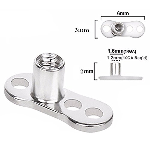 ZeSen Jewelry De Acero quirúrgico Brillante rRound Cubic Zirconia Parte Superior dérmica Ancla y Microdermals Base Perforación 14g 4 Piezas Óxido de circonio cúbico: 4mm