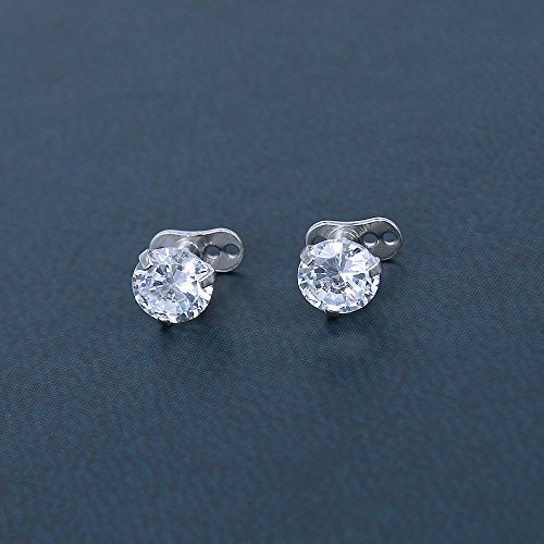 ZeSen Jewelry De Acero quirúrgico Brillante rRound Cubic Zirconia Parte Superior dérmica Ancla y Microdermals Base Perforación 14g 4 Piezas Óxido de circonio cúbico: 4mm