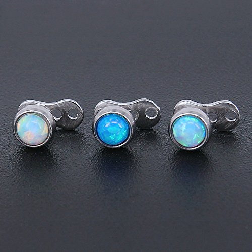 ZeSen Jewelry parte superior 2pcs 14g Opal dérmica de anclaje y la base de acero quirúrgico joyería internamente roscada Microdermals cuerpo (2) Azul