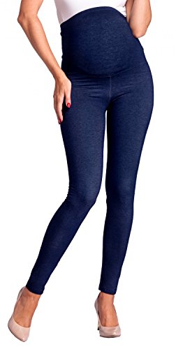 Zeta Ville - Premamá Leggings Efecto Mezclilla Banda para Barriga - Mujer - 948c (Jeans Azul Marino, EU 40/42, 2XL)
