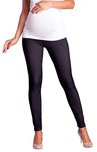 Zeta Ville - Premamá Leggings Efecto Mezclilla Banda para Barriga - Mujer - 948c (Jeans & Negro, 32-34, S)