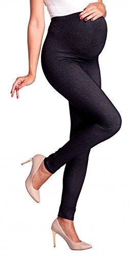 Zeta Ville - Premamá Leggings Efecto Mezclilla Banda para Barriga - Mujer - 948c (Jeans & Negro, 32-34, S)