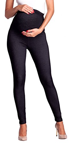 Zeta Ville - Premamá Leggings Efecto Mezclilla Banda para Barriga - Mujer - 948c (Jeans & Negro, 32-34, S)