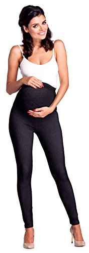 Zeta Ville - Premamá Leggings Efecto Mezclilla Banda para Barriga - Mujer - 948c (Jeans & Negro, 32-34, S)
