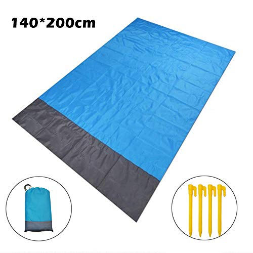 ZFYQ Alfombras de Playa, 140 x 200 cm Manta de Picnic Impermeable con 4 Estaca Fijo para la Playa Acampar Picnic y Otra Actividad al Aire Libre