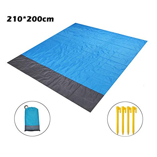 ZFYQ Alfombras de Playa, 210 x 200 cm Manta de Picnic Impermeable con 4 Estaca Fijo para la Playa Acampar Picnic y Otra Actividad al Aire Libre