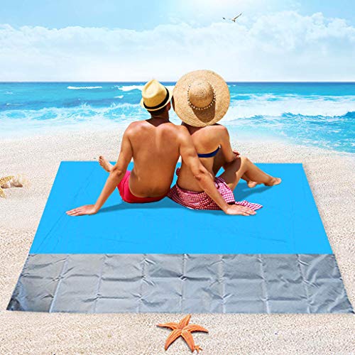 ZFYQ Alfombras de Playa, 210 x 200 cm Manta de Picnic Impermeable con 4 Estaca Fijo para la Playa Acampar Picnic y Otra Actividad al Aire Libre