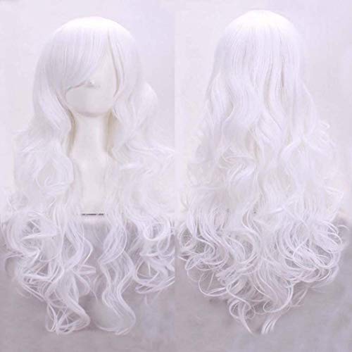 ZGYQGOO Peluca de Fiesta de Cosplay de Disfraz de Anime de 24"60 cm de Largo, Pelucas de Pelo Completo sintéticas Resistentes al Calor sedosas con Flequillo para Mujeres (24" Rizado, Blanco)