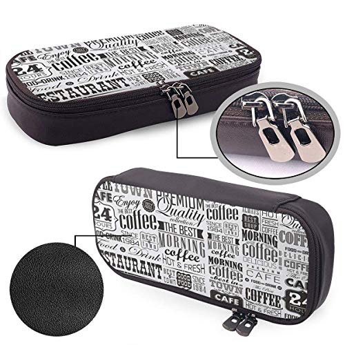 ZhangWenShengd Pen Estuche PU Leather Gourmets Guide Zippered Pouch for Teens Storage Study Stationery Bag Holder Students Office Business Desk