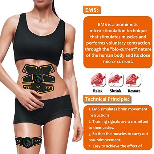 ZHENROG Electroestimulador Muscular Abdominales, EMS USB Recargable Estimulador Muscular Abdominales para Abdomen/Cintura/Pierna/Brazo/Glúteos