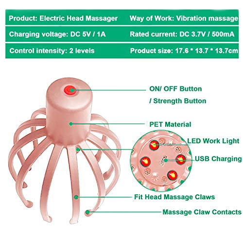 ZHENROG Masajeador eléctrico de cabeza y cuero cabelludo ideal para relax y alivio terapéutico del estrés