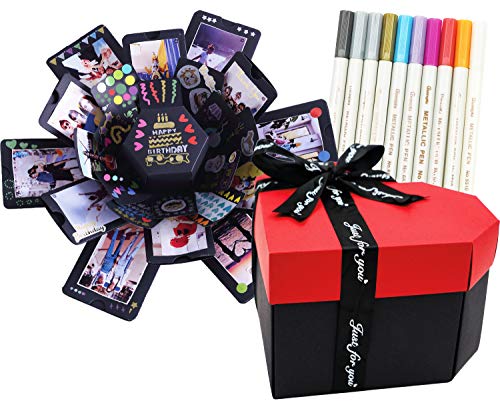  Caja sorpresa de regalo para novio, caja de explosión de  bricolaje con 4 caras, caja de fotos hecha a mano montada, álbum de  recortes, caja de regalo para cumpleaños, día de
