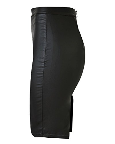 ZhuiKun Mujer Falda Midi Vaquera Elástico Cuero del Faux De Tubo con Abertura Trasera Negro 44