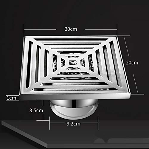 Zidao Inoxidable Canal de Ducha de Acero, Cuadrado con Olor Parada tamiz desagüe de la Ducha de Drenaje del Canal Desodorante Completo para desagües de Piso con Gran cilindrada,Plata,2