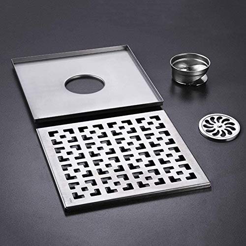 Zidao Inoxidable Canal de Ducha de Acero, Cuadrado con Olor Parada tamiz desagüe de la Ducha de Drenaje del Canal Desodorante Completo para desagües de Piso con Gran cilindrada,Plata,2