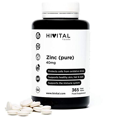 Zinc puro 40 mg procedente de Gluconato de Zinc | 365 comprimidos (Suministro anual) | Protege las células de la oxidación, mejora el sistema inmune, y mantiene los huesos, piel, cabello y uñas sanos.