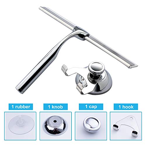 Zindoo Limpiacristales Ducha Extractor de baño y Ducha Borrador Acero Inoxidable Limpiacristales con Colgador de Pared Baño Borrador 25x17 cm (LxW)