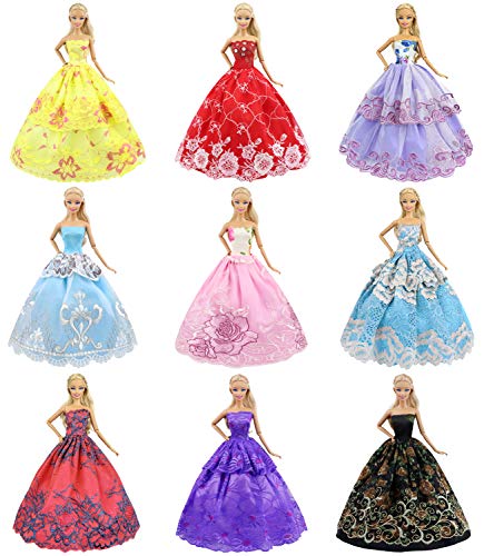 ZITA ELEMENT 15 Piezas Ropa y Accesorios - 5 Conjuntos Vestidos para 11,5 Pulgadas Muñeca Fiesta Aleatorio 5 Pares Zapatos 3 Perchas 2 Bolsos de Mano de Moda de Regalo Niña