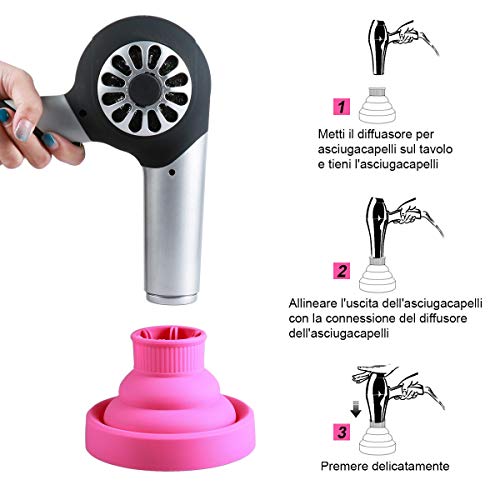 ZITFRI - Difusor universal para el cabello, difusor de viaje universal, difusor plegable portátil Imetec Difusor de pelo universal Rizos con diámetro exterior de 4-6 cm