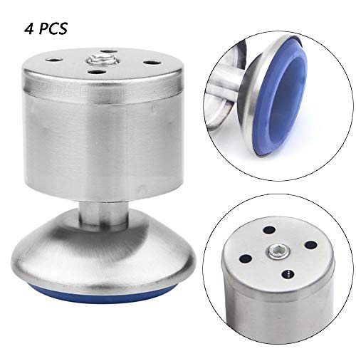 Ziyero Pies Nivelados Ajustables Acero Inoxidable Espesar Patas para Muebles Metal Cocina Alfombrilla de Goma, Fácil de Instalar, Adecuado para Mesas, Armarios, Sofás, Camas Etc—4 Piezas (Plateado)