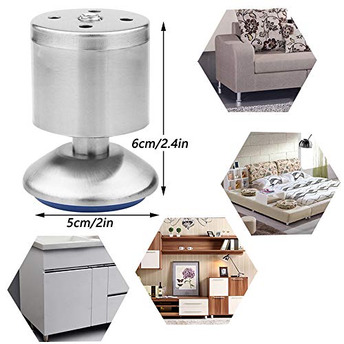 Ziyero Pies Nivelados Ajustables Acero Inoxidable Espesar Patas para Muebles Metal Cocina Alfombrilla de Goma, Fácil de Instalar, Adecuado para Mesas, Armarios, Sofás, Camas Etc—4 Piezas (Plateado)