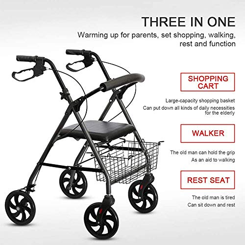 ZKORN Andador Anciano, Andador Plegable Ultralite, Andador de Cuatro Ruedas con Asiento y Frenos