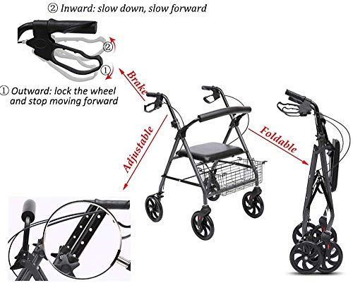 ZKORN Andador Anciano, Andador Plegable Ultralite, Andador de Cuatro Ruedas con Asiento y Frenos