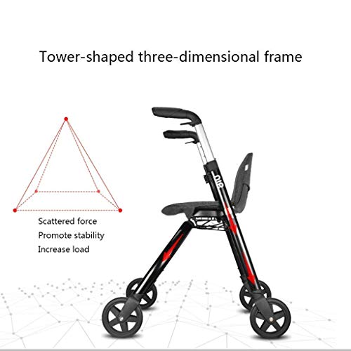 ZKORN Andador de Edad Avanzada, Andador Andador Marco de Andar Ligero y Andador Plegable con Asiento Acolchado de 4 Ruedas Altura Ajustable Ayuda para Caminar con Movilidad Silla de tránsito 3