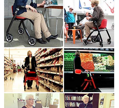 ZKORN Andador de Edad Avanzada, Andador Andador Marco de Andar Ligero y Andador Plegable con Asiento Acolchado de 4 Ruedas Altura Ajustable Ayuda para Caminar con Movilidad Silla de tránsito 3